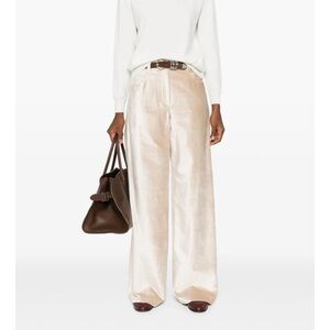 Elegant Cream Velvet Wide-Leg Pants